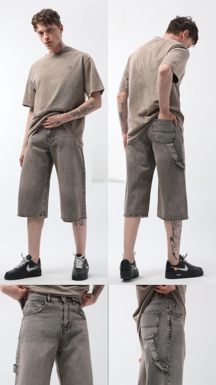 Чоловічі сірі джинсові шорті супермаггі, фото 1