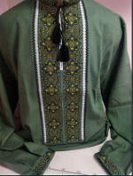 Хакі вишиванка із зеленою вишивкою для чоловіка "Друг" ручна вишивка