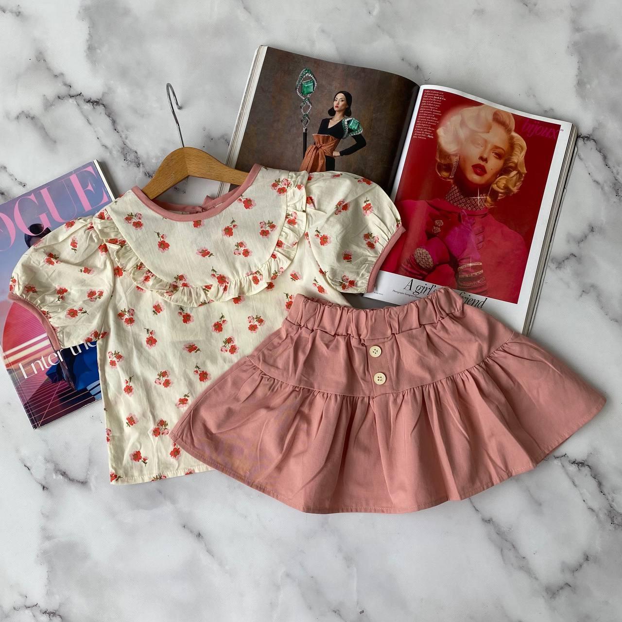 Комплект для дівчинки 2-а в квіти блузка Біла + спідниця Рожевий 9217, 78, X.kids, Рожевий, Для дівчаток, Літо, 98, фото 1