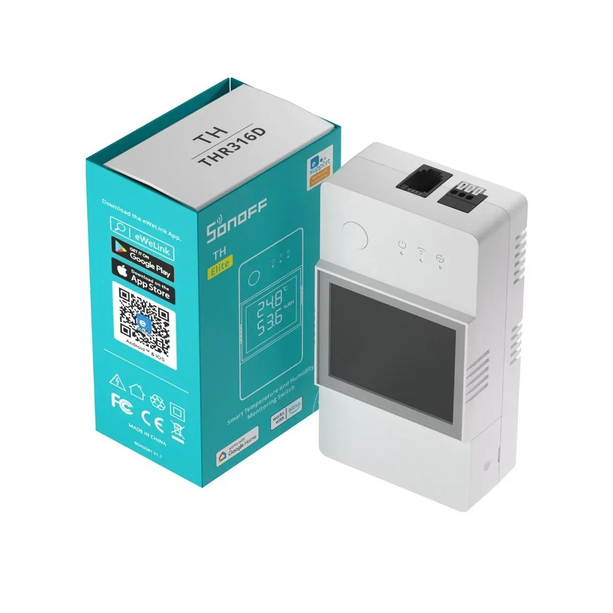 Одноканальне Wi-Fi реле Sonoff TH Elite — THR316D, 16 А, сухий контакт, фото 1