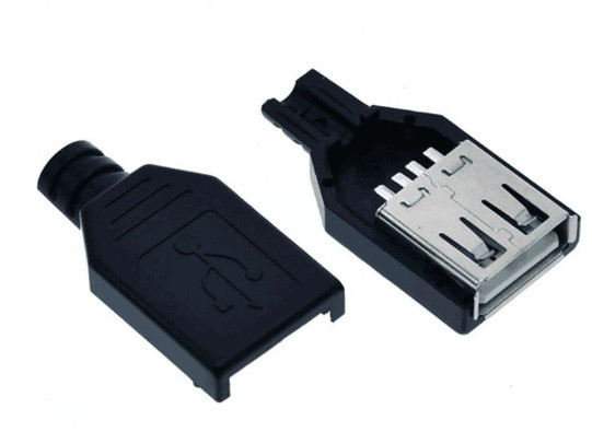 Гніздо USB-роз'єм з чорного розбірного пластику універсальний 4-контактний тип А мама на провід