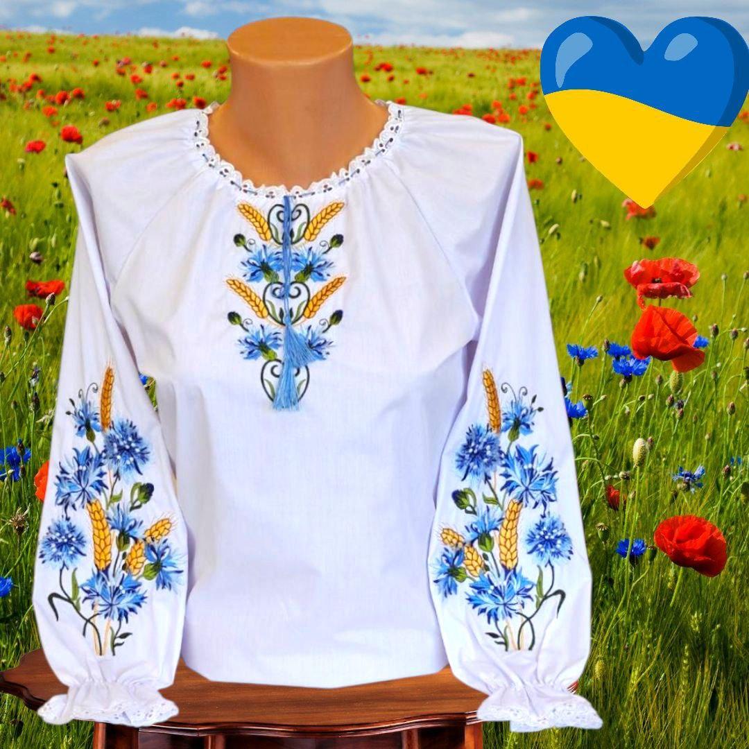 Опт Вишиванка-бохо для дівчаток з квітковою вишивкою р. 1146-158, васильки та колоски