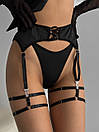 Комплект жіночої білизни (бюстгальтер, трусики, чокер, пояс, підвязки, рукавички) - Чорний, фото 3