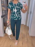Практичний брючний костюм жіночий весняний літній темно-зелений костюм блузка з коротким рукавом і штани, фото 6