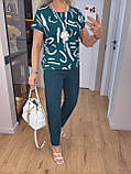 Практичний брючний костюм жіночий весняний літній темно-зелений костюм блузка з коротким рукавом і штани, фото 7
