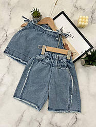 Комплект 2-а Топ з шортами Джинсовий Блакитний 8k385, 100, xiaoxiongnike, Блакитний, Для дівчаток, Весна Літо, 116