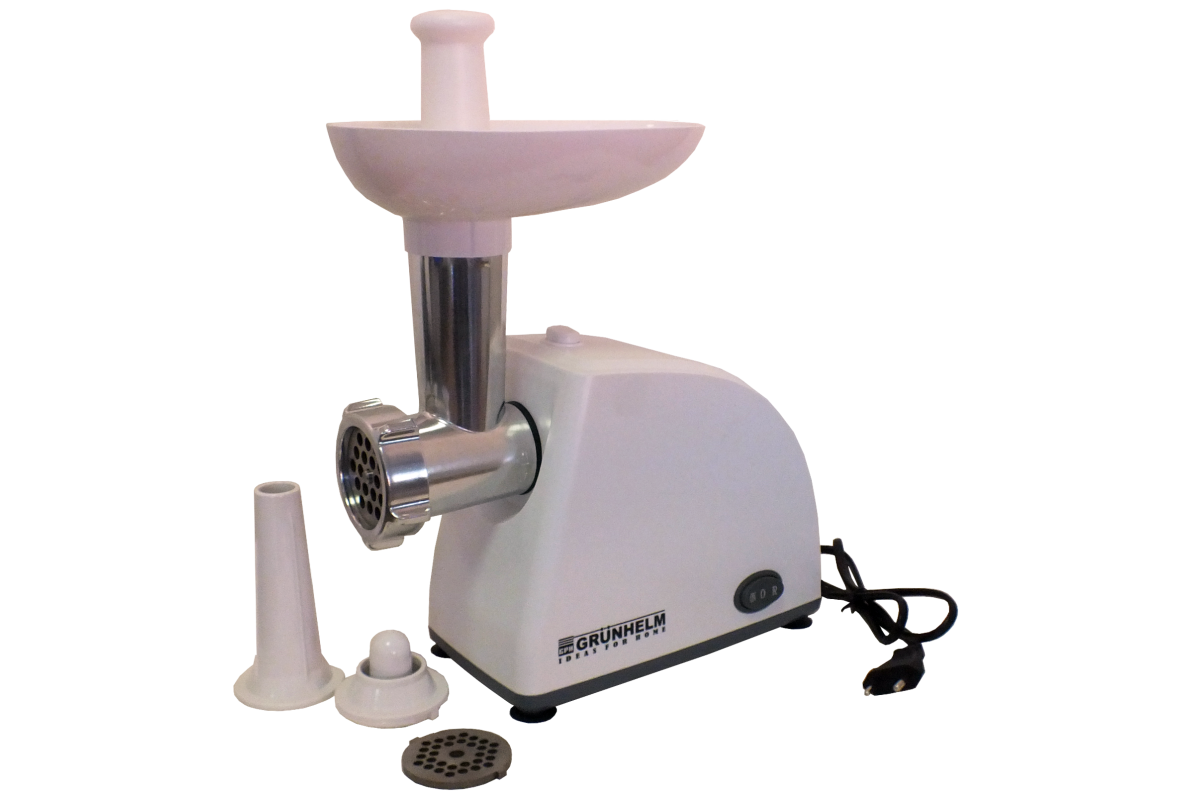 Електрична м'ясорубка для дому GRUNHELM AMG140W потужна з ковбасною насадкою 1400 Вт