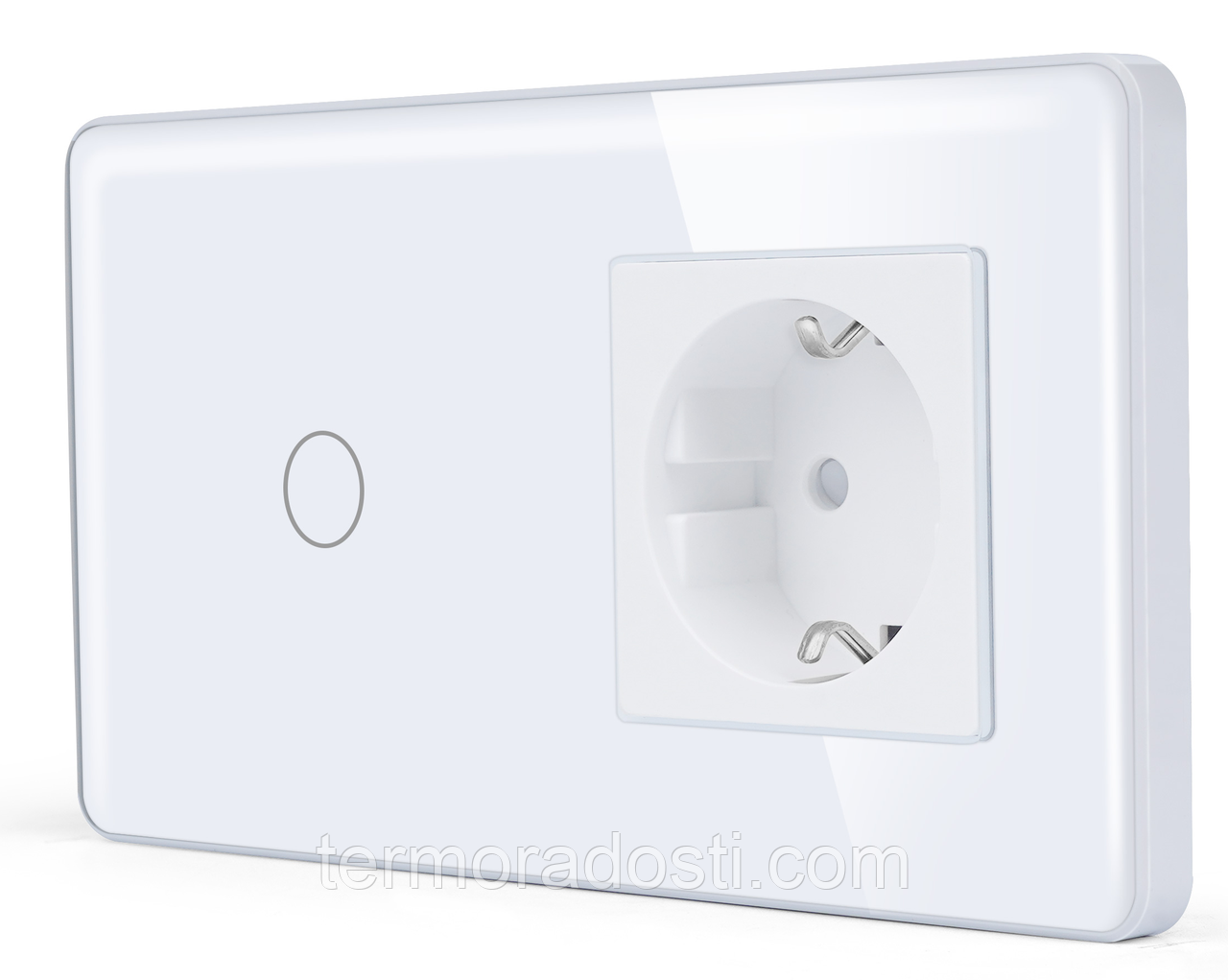 Сенсорний Wi-Fi + BLE вимикач (1кл.) + Розетка (1 шт.) 1DAL | Білий Скло (G157D-SW1G.WF-ST.WT)