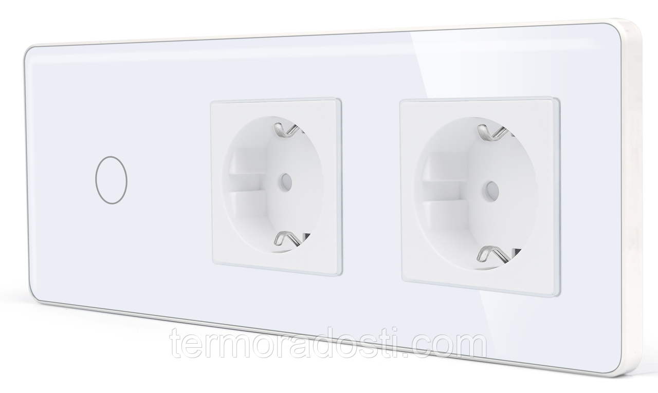 Сенсорний Wi-Fi + BLE вимикач (1кл.) + Розетка (2 шт.) 1DAL | Білий Скло (G228D-SW1G.WF-STX2.WT)