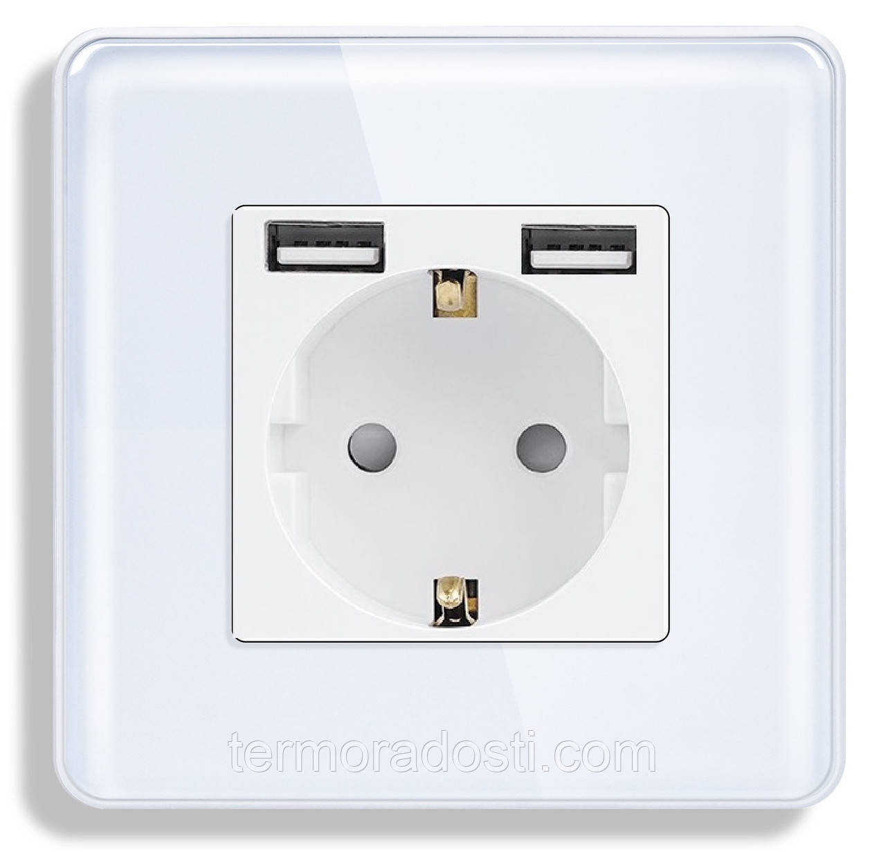 Скляна розетка з USB 1DAL | Білий з З/К + Шторки (G86D-STU2.WT)