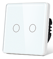 Сенсорний вимикач 1DAL | Скляний Білий, 2 сенсори, Без Нейтралі (G86D-SW2G.SL.WT)