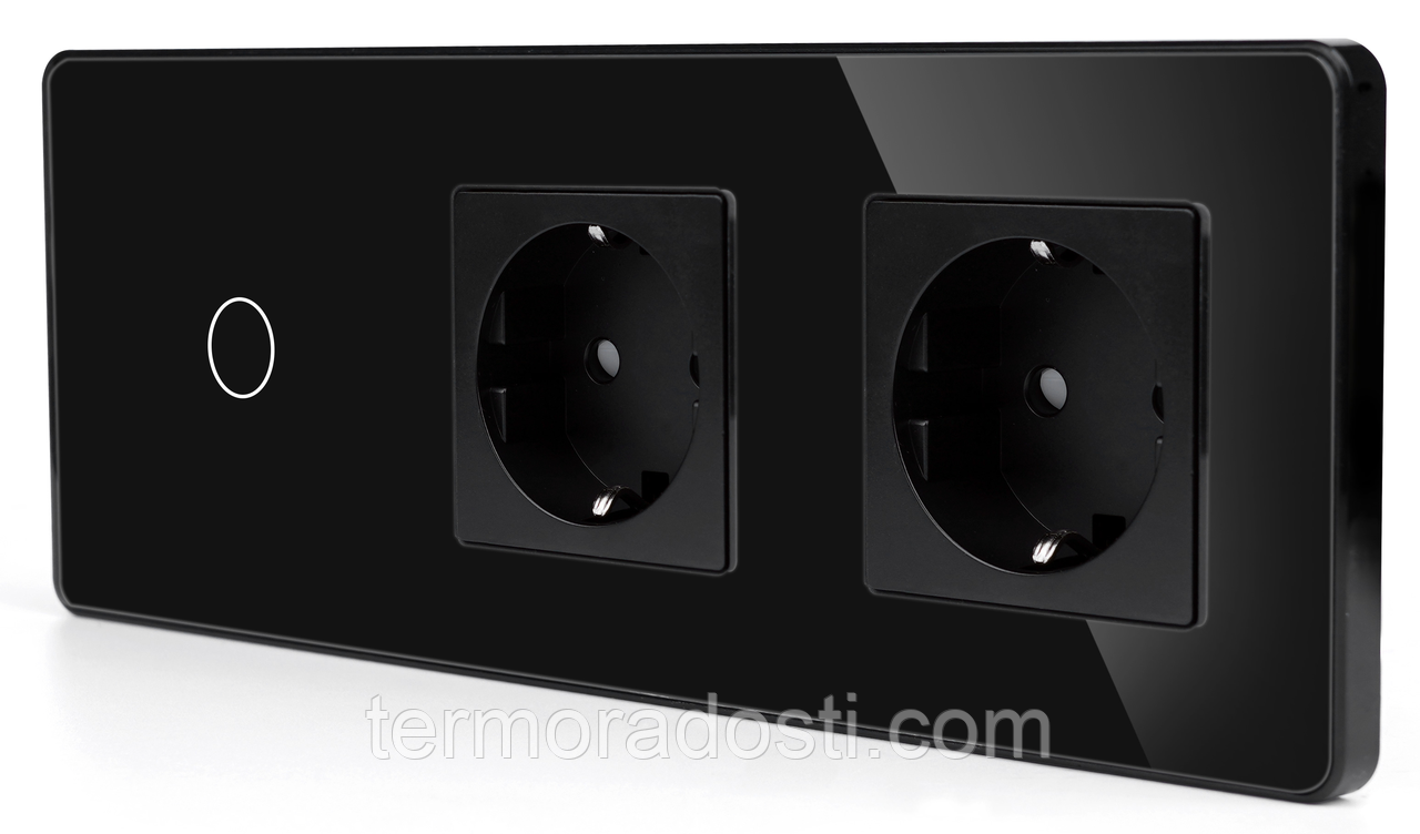 Сенсорний Wi-Fi + BLE вимикач (1кл.) + Розетка (2 шт.) 1DAL | Чорний Скло (G228D-SW1G.WF-STX2.BL), фото 1