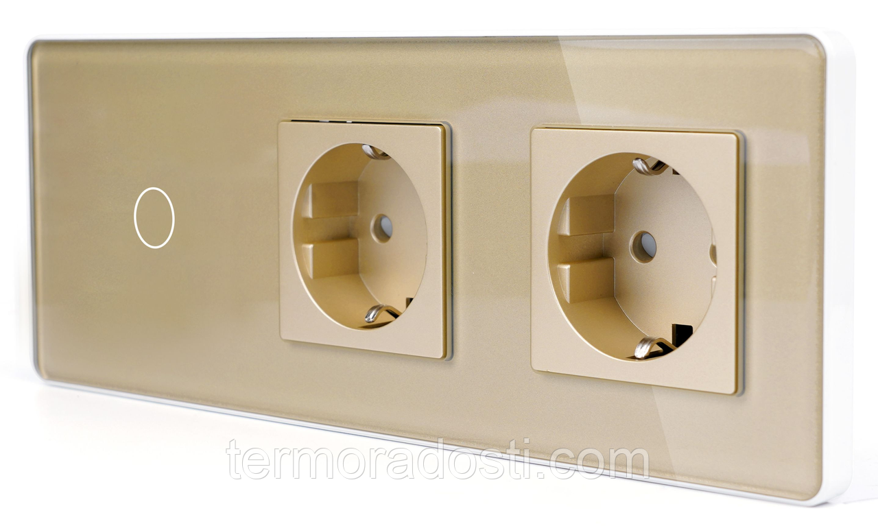 Сенсорний Wi-Fi + BLE вимикач (1кл.) + Розетка (2 шт.) 1DAL | Золото Скло (G228D-SW1G.WF-STX2.GD), фото 1