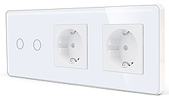 Сенсорний вимикач (2кл.) + Розетка (2 шт.) 1DAL | Білий, Без Нейтралі (G228D-SW2G-STX2.SL.WT)
