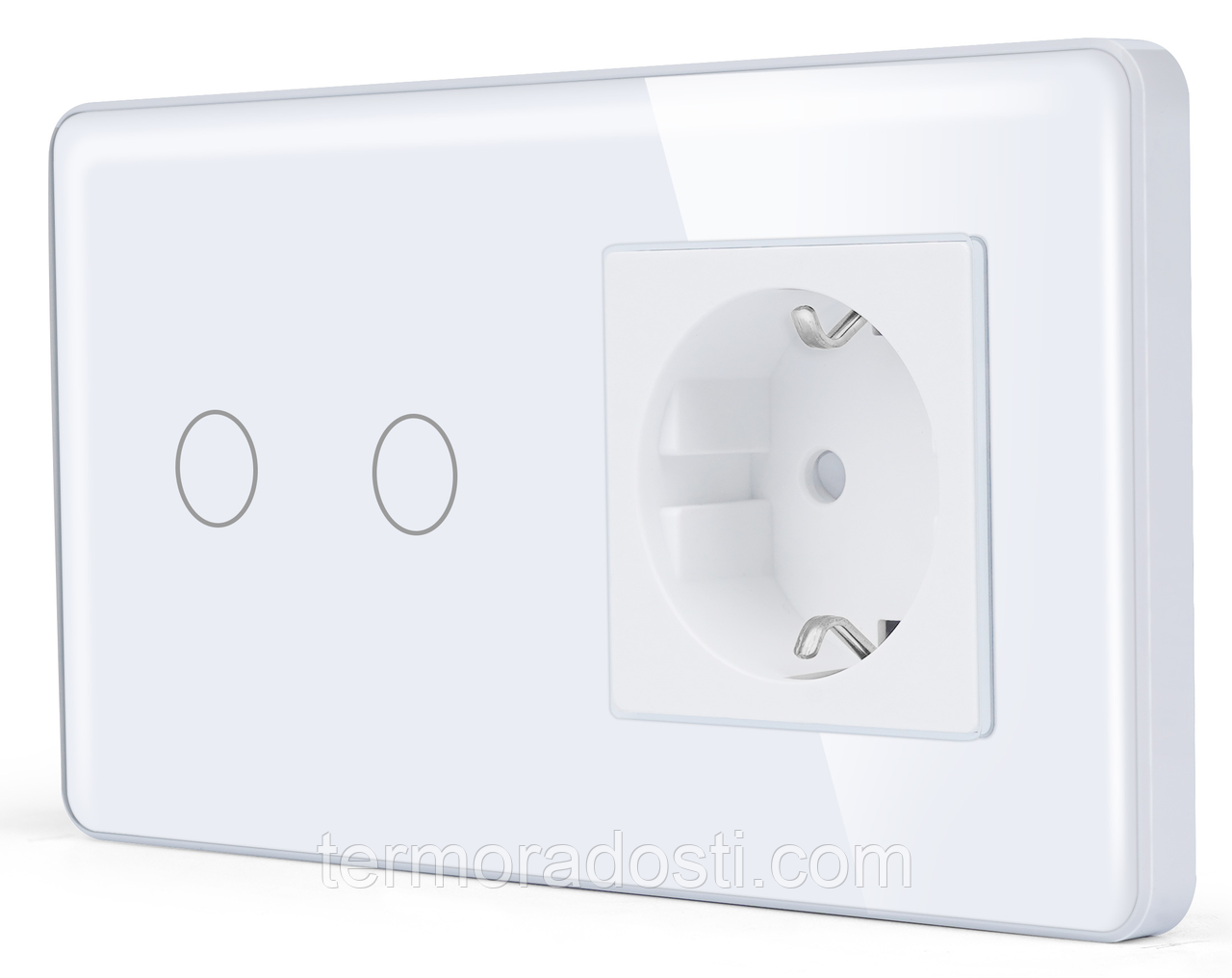 Сенсорний Wi-Fi + BLE вимикач (2кл.) + Розетка з Wi-Fi 1DAL | Білий Скло (G157D-SW2G.WF-ST.WF.WT), фото 1
