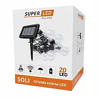 Гірлянда на сонячній батареї 20 лампочок, тепле світло для дому, вулиці, терас SuperLED Soli, фото 2