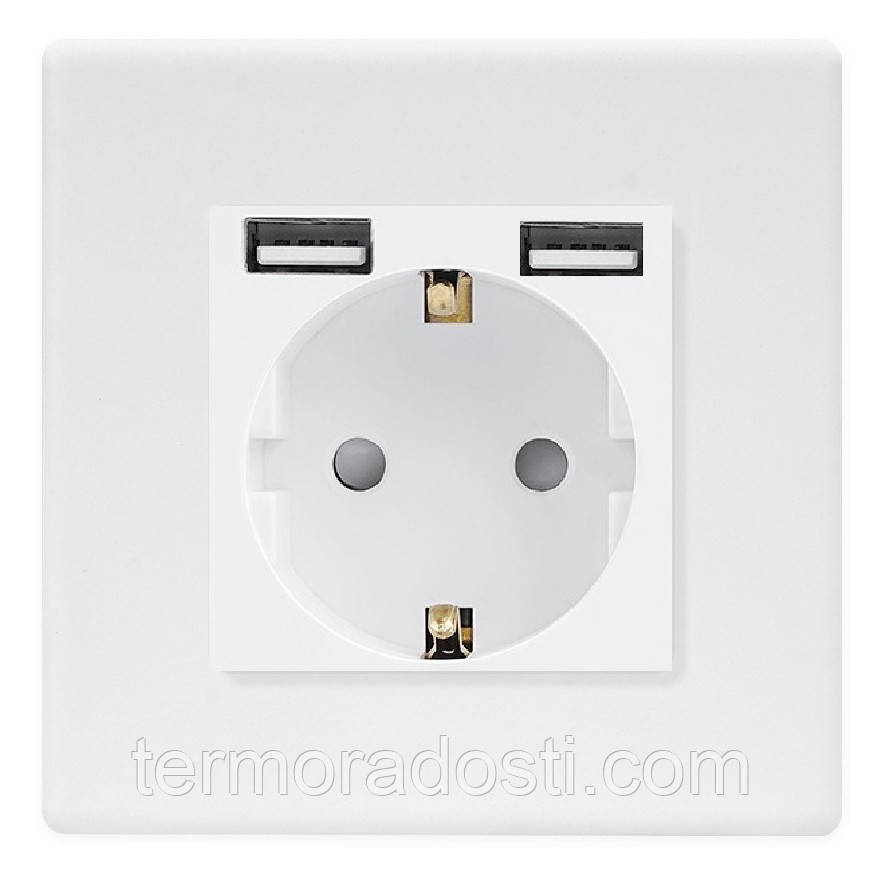 Розетка з USB-виходами 1DAL | Білий з З/К + Шторки (P86-STU2.WT)
