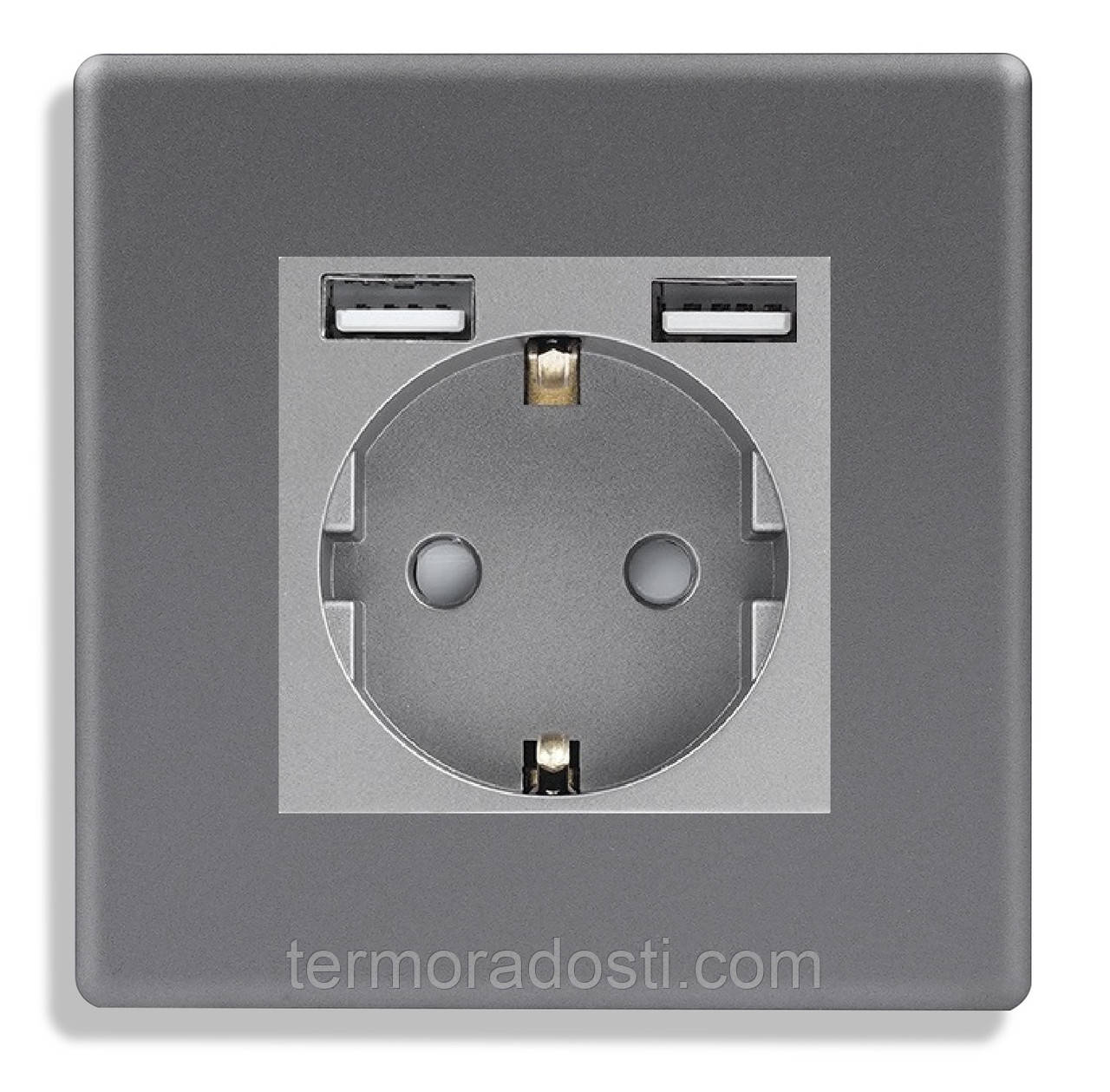 Розетка з USB-виходами 1DAL | Сірий з З/К + Шторки (P86-STU2.GR)