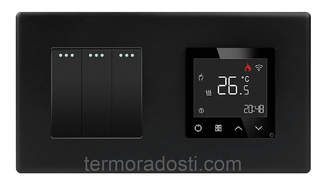 Wi-Fi регулятор теплої підлоги + Вимикач 3 клавіші 1DAL | Чорний (P157-SW3G-TR.WF.BL)