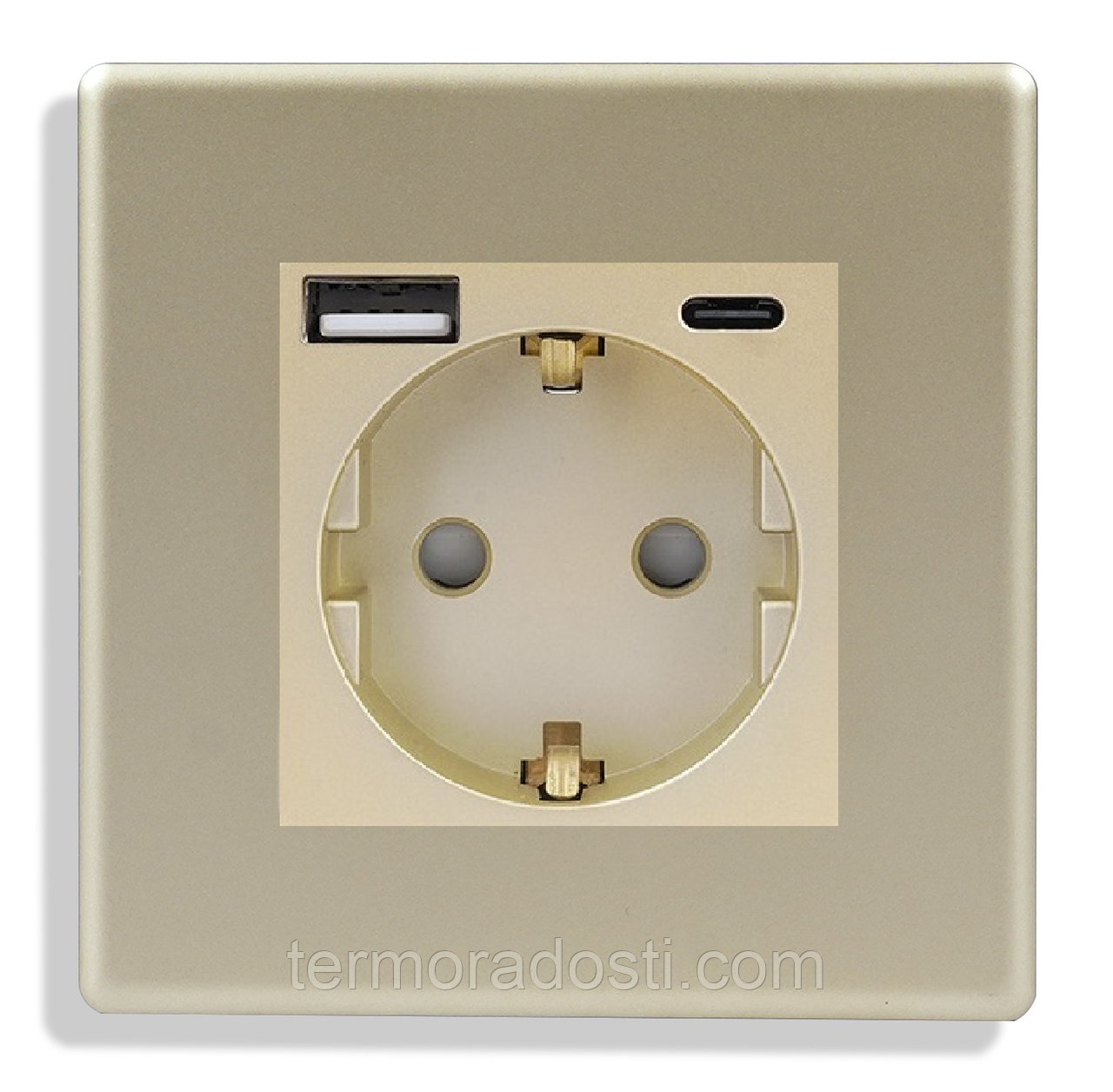 Розетка з USB + Type-C 1DAL | Чорний з З/К + Шторки (P86-STUTC.GD), фото 1