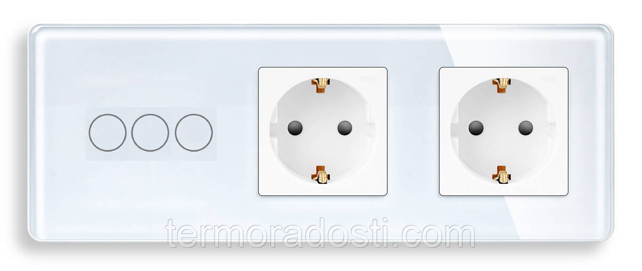 Сенсорний Wi-Fi + BLE вимикач (3кл.) + Розетка (2 шт.) 1DAL | Білий Скло (G228D-SW3G.WF-STX2.WT), фото 1