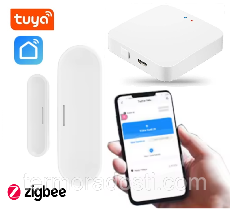 Smart датчик відкриття дверей / вікна 1DAL DS07B2 + Хаб ZigBee Tuya WG128A, фото 1