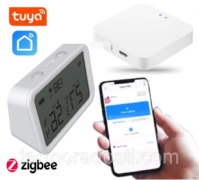 Smart датчик температури та вологості 1DAL TH02B + Хаб ZigBee Tuya WG128A