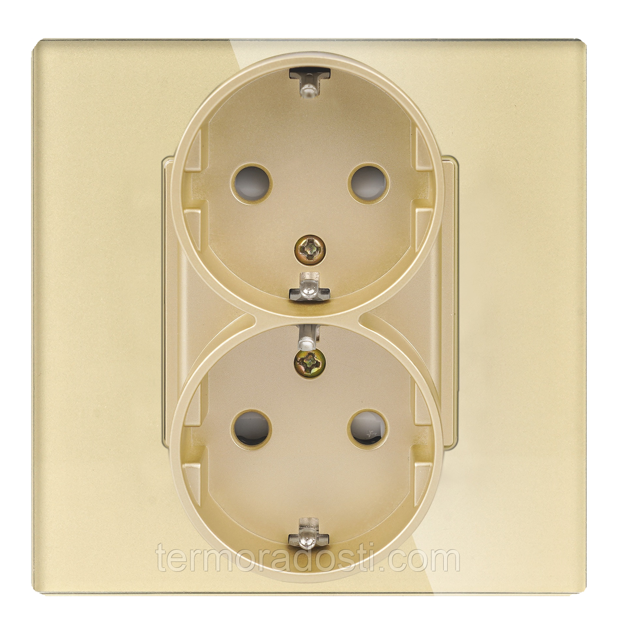 Скляна розетка 2 гнізда 1DAL | Золото з З/К в 1 підрозетник (G86D-ST2.GD), фото 1