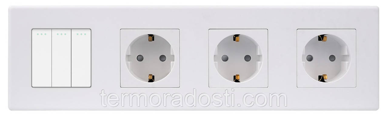 Вимикач 3-клавішний + Розетка З/К (3шт) 1DAL | Білий (P299-SW3G-STX3.WT), фото 1