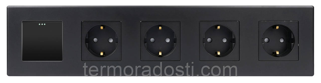 Вимикач 1-клавішний + Розетка З/К (4 шт.) 1DAL | Чорний (P370-SW1G-STX4.BL), фото 1
