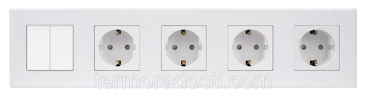 Вимикач 2-клавішний + Розетка З/К (4 шт.) 1DAL | Білий (P370-SW2G-STX4.WT), фото 1