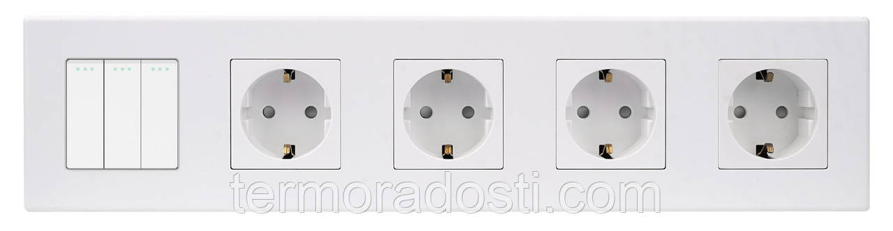 Вимикач 3-клавішний + Розетка З/К (4 шт.) 1DAL | Білий (P370-SW3G-STX4.WT), фото 1