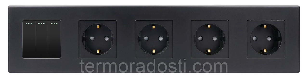 Вимикач 3-клавішний + Розетка З/К (4 шт.) 1DAL | Чорний (P370-SW3G-STX4.BL)
