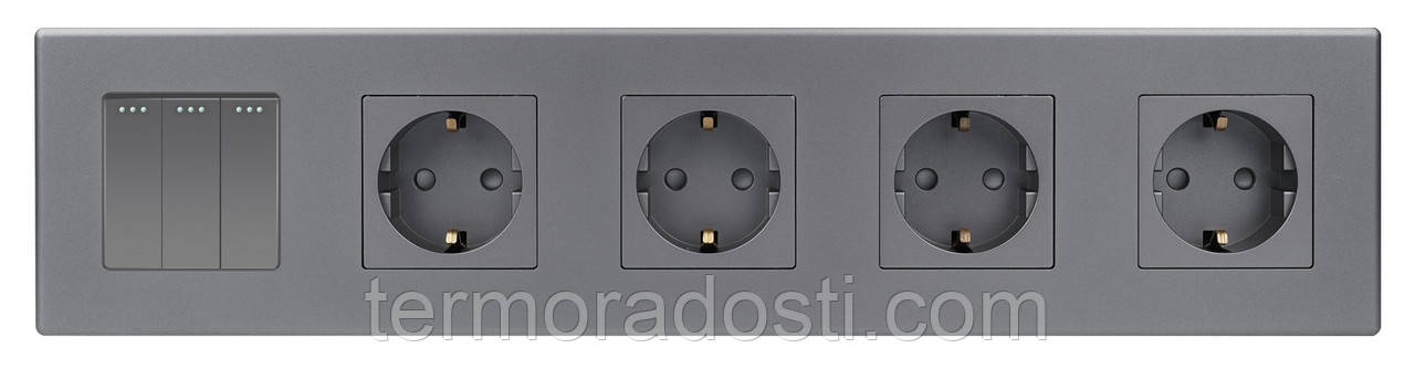 Вимикач 3-клавішний + Розетка З/К (4 шт.) 1DAL | Сірий (P370-SW3G-STX4.GR)