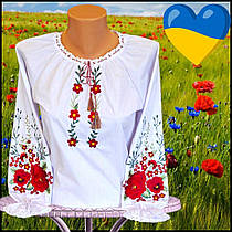 Опт Вишиванка-бохо для дівчаток з квітковою вишивкою р. 1146-158, червоні маки