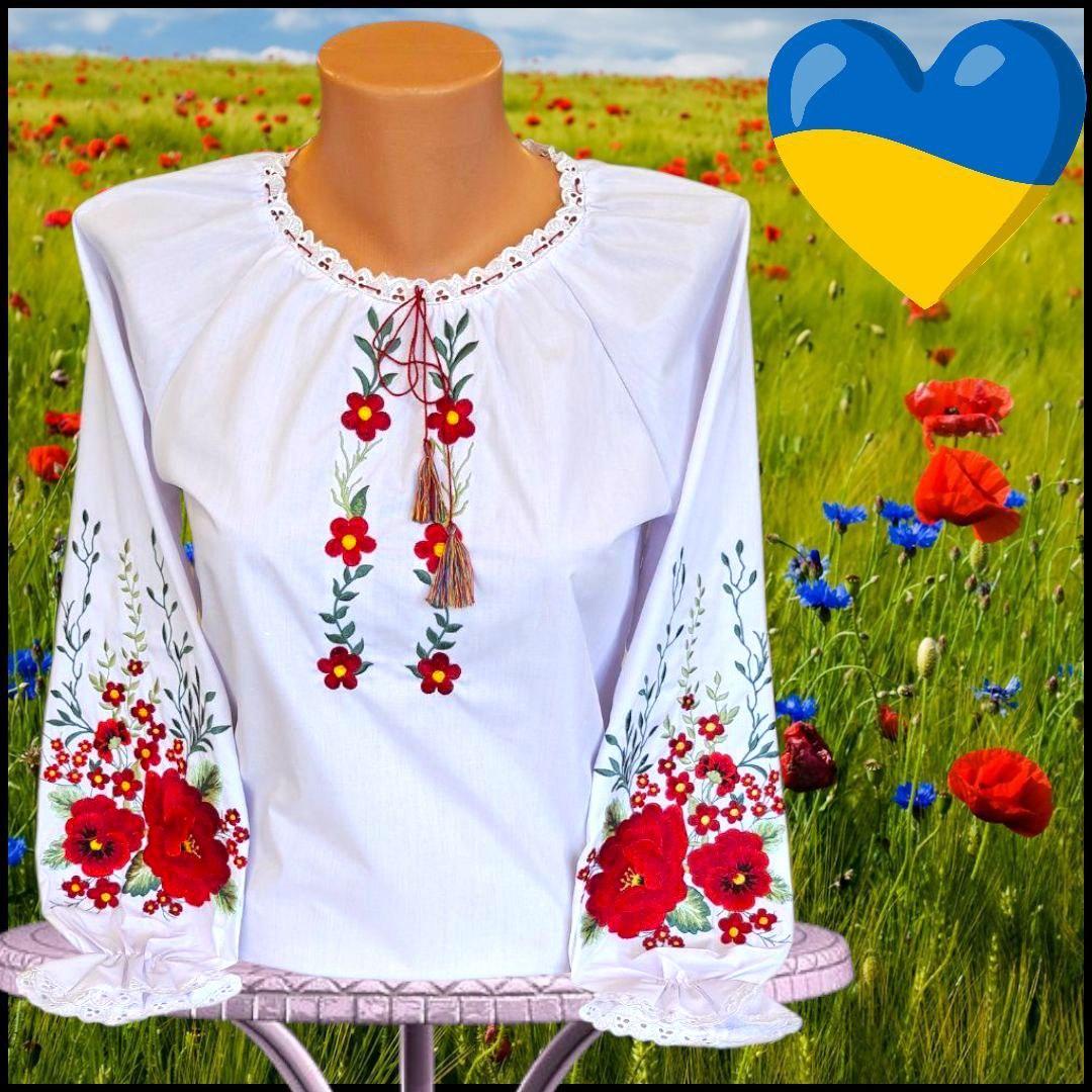 Опт Вишиванка-бохо для дівчаток з квітковою вишивкою р. 1146-158, червоні маки