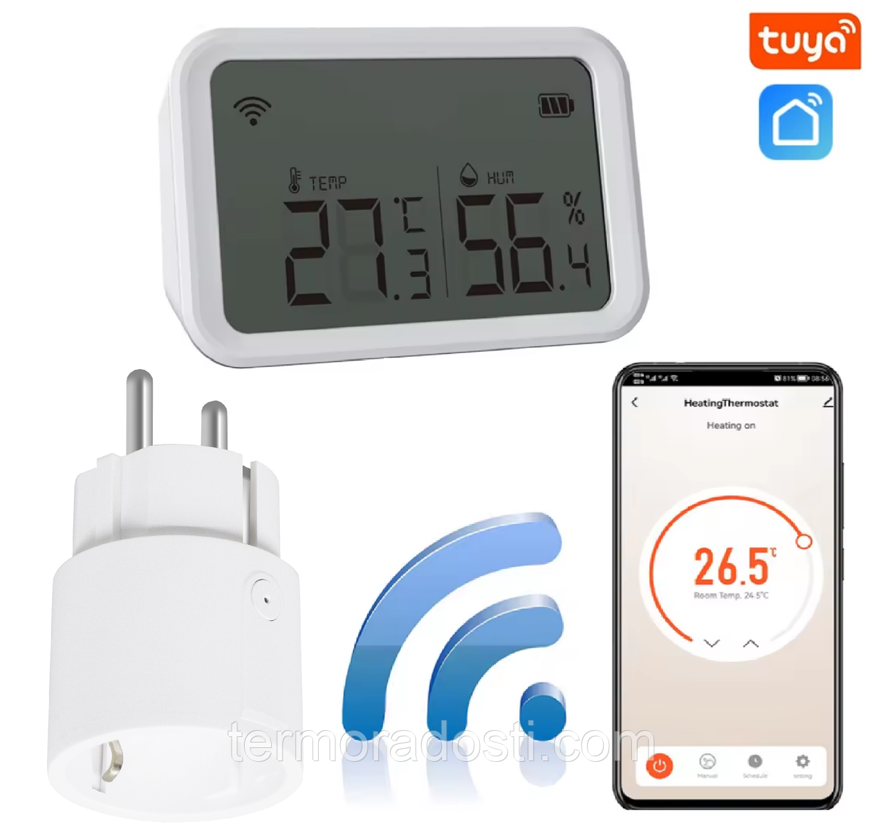 Комплект WIFI автоматизації клімату 1DAL ClimeKit WF2 | Датчик температури та вологості + Wi-Fi розетка | "Tuya"
