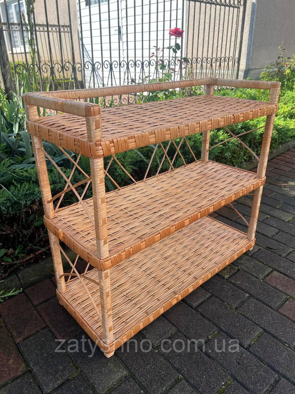 Плетений стелаж із лози 80×30×70 см (3 полиці)