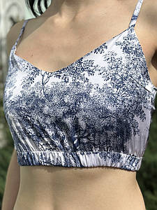 Топ на резинці з шовку Діор Білий/Синій