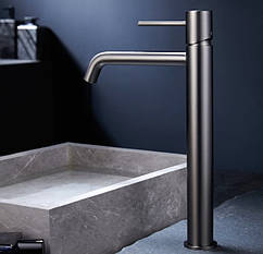 Високий змішувач для накладної раковини-чаші PVD збройова сталь Imex Monza BLACK GUN METAL