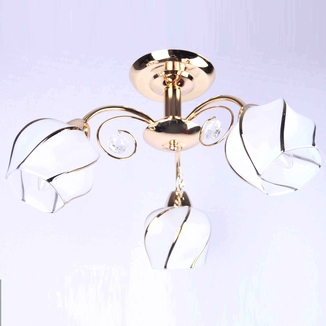 Люстра золота стельова з 3 біло-золотими плафонами  ELISEY, фото 1