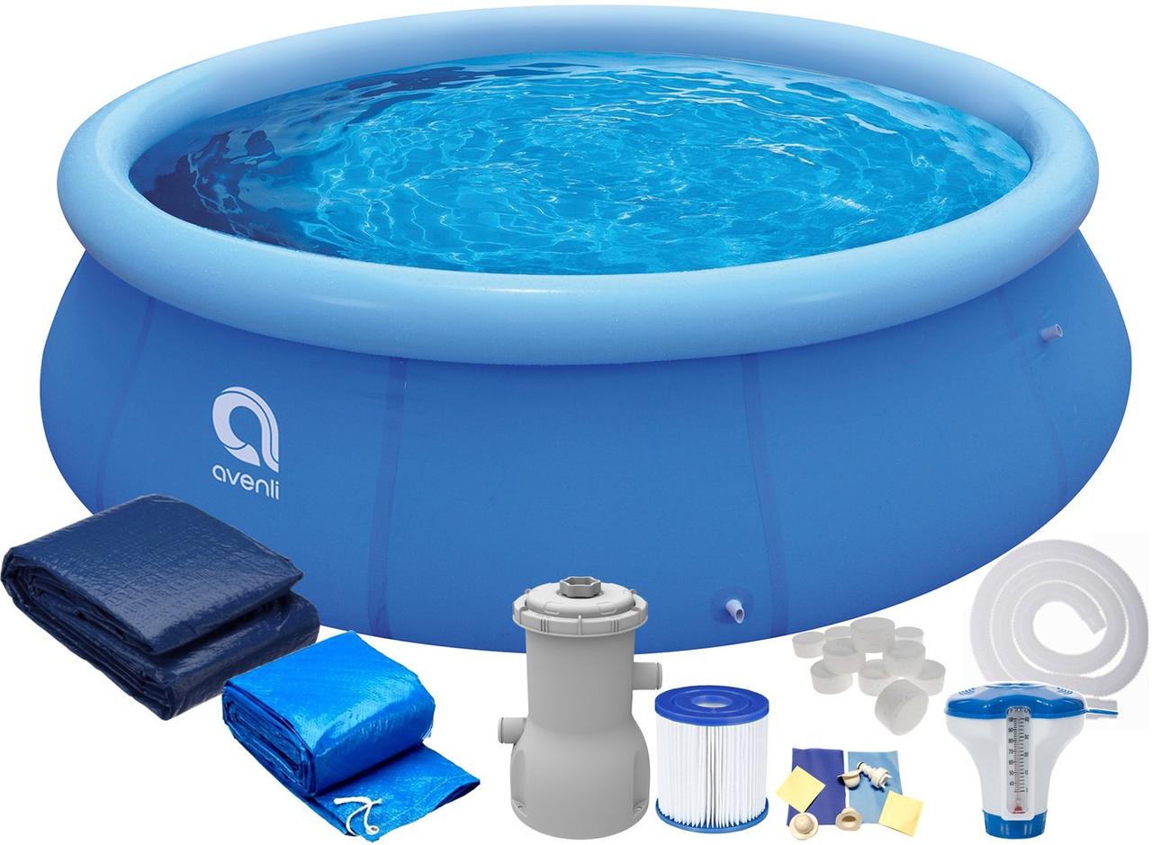 Круглий садовий надувний басейн Avenli (305 x 76 см) комплектація 14в1, Синій, фото 1