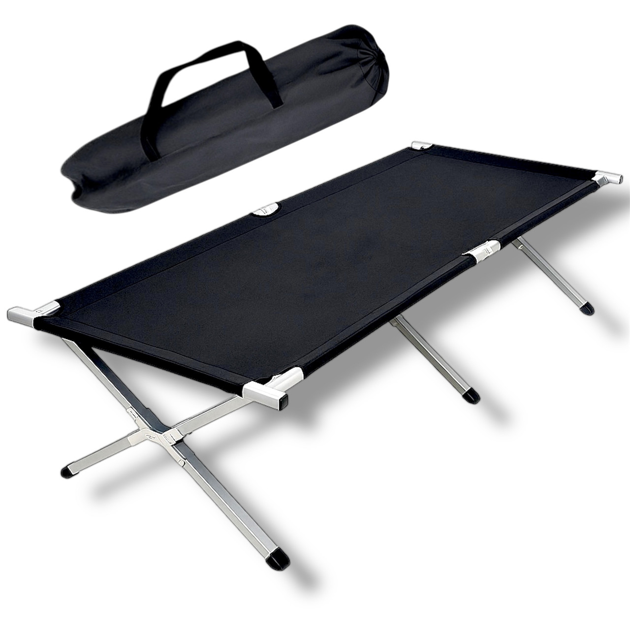 Розкладне ліжко НАТО для військових Leobro до 120 кг з чохлом, чорний, фото 1