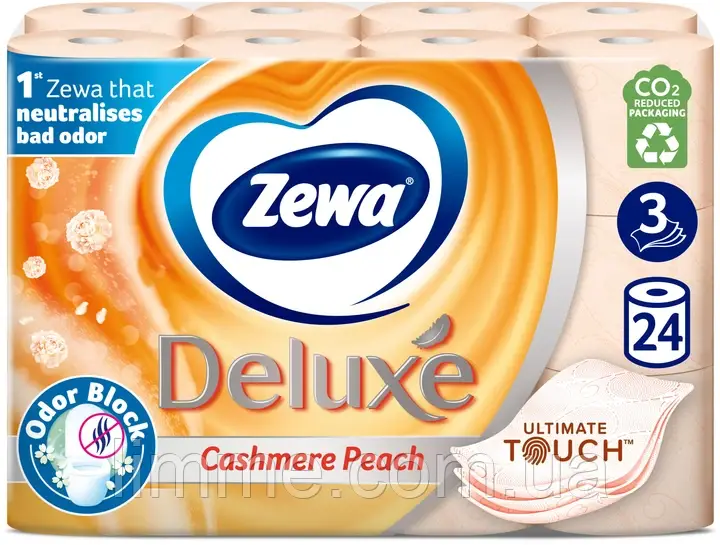 Туалетний папір Zewa Deluxe Персик 3 шари 19.3 метра 24 рулони.