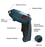 Електрична викрутка HANMATEK ES1, акумуляторна 1500 мА, 3.6V, з підсвічуванням, фото 3