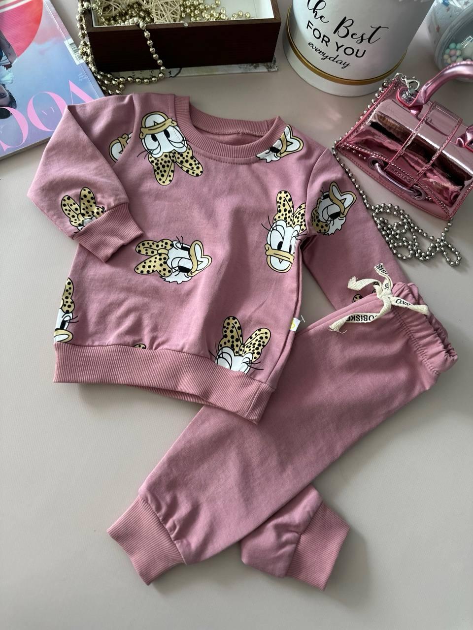 Комплект для дівчинки 2-а "Понка" байка + штани Пудровий 785, Yoyo Kids, Пудровий, Дівчинка, Весна Осінь, 74, фото 1