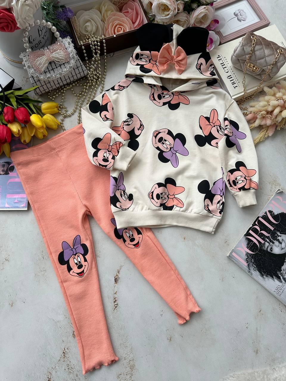 Комплект 2-а з Міккі кофта Біла + легінси 312, Happy Star, Персиковий, Для дівчаток, Весна Осінь, 98, фото 1
