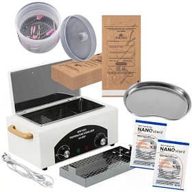 Стартовий набір для стерилізації з сухожаровою шафою, крафт-пакетами та концентратом для інструментів.