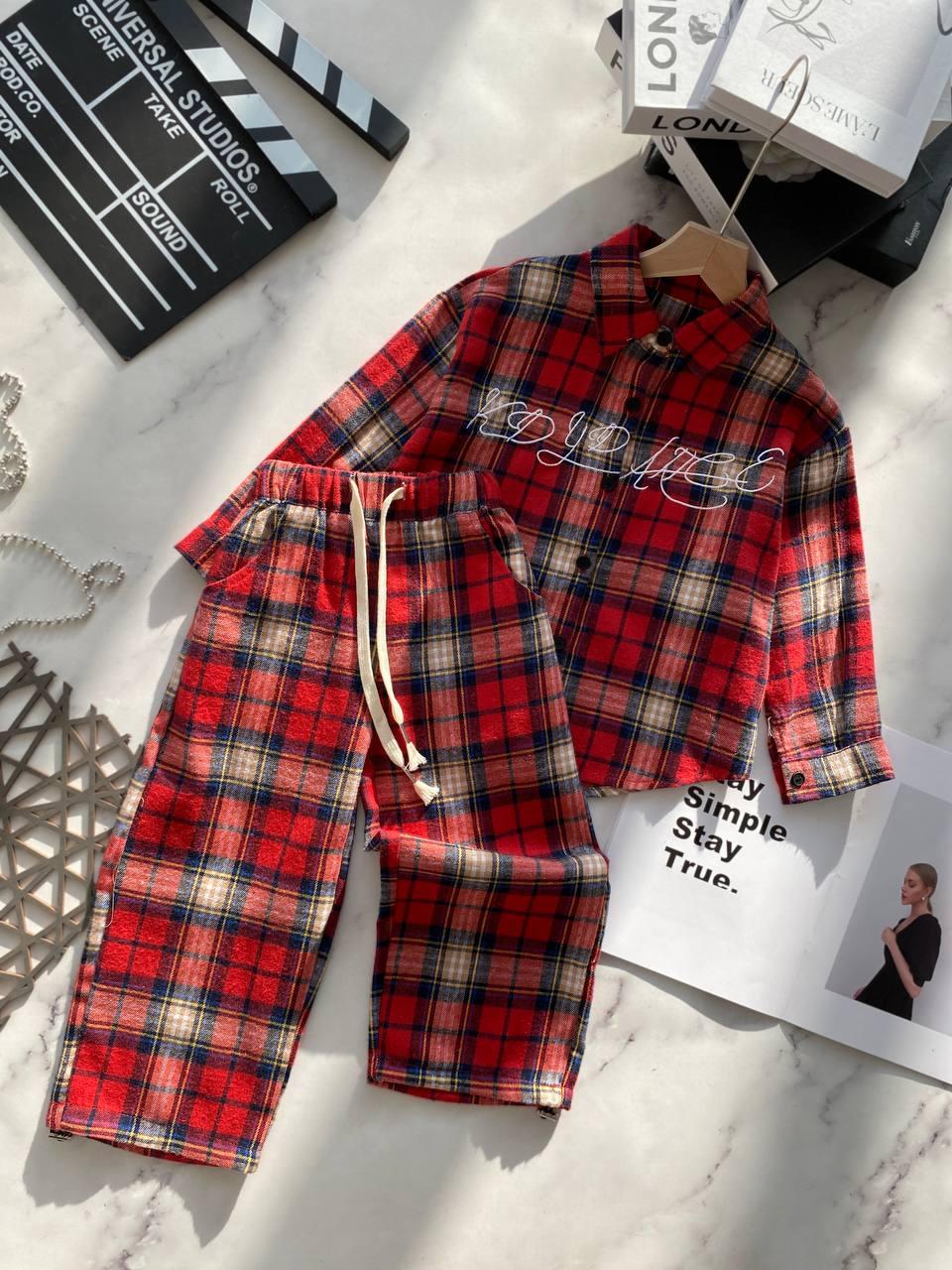 Костюм для дівчинки сорочка з штанами в клітку 25812, 97, MIAO MIAO, Червоний, Для дівчаток, Весна Літо, 116, фото 1