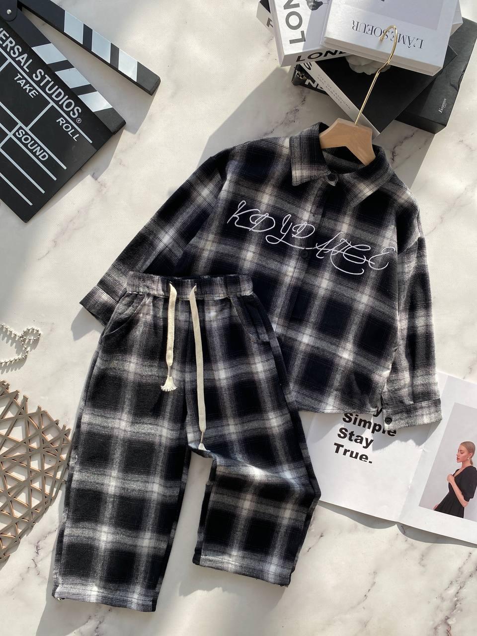 Костюм для дівчинки сорочка з штанами в клітку Чорний 25812,  MIAO MIAO, Чорний, Для дівчаток, Весна Осінь, 116, фото 1